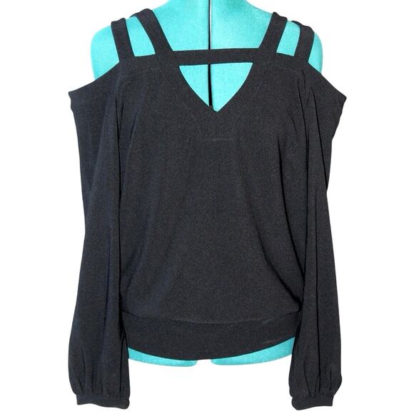 Boston Proper Cold Shoulder Double Strap Black Top Women’s Medium - Picture 4 of 6